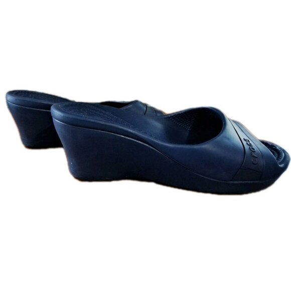Crocs Women's 9 Blue Sassari Slides 3 Inch Wedge Heel FLAWS - See Photos - Picture 7 of 12